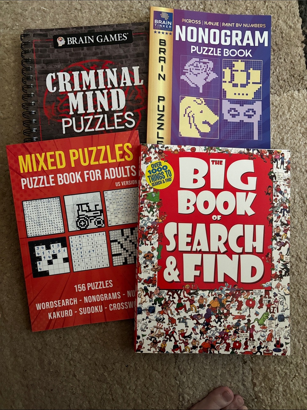 4 Variety Puzzle Books: Search&Find, Nonograms, Mixed Puzzles and Criminal Mind